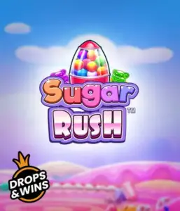 Dive into the colorful world of the Sugar Rush slot game by Pragmatic Play, with a vibrant candy dispenser set against a dreamy candyland background. This graphic portrays the playfulness of the game, highlighted with multicolored candies and enticing typography. Perfect for candy lovers, promising a delightful gaming experience. 